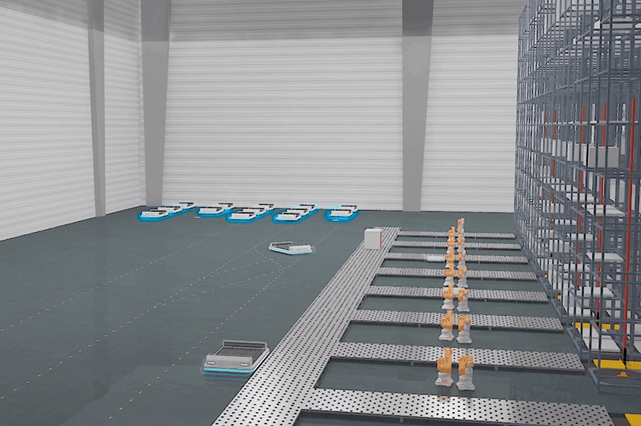 Visualizaton of an automated guided vehicle approaching the sorting system to screen and deliver bags directly to aircraft. Visualizaton of an automated guided vehicle approaching the sorting system to screen and deliver bags directly to aircraft.