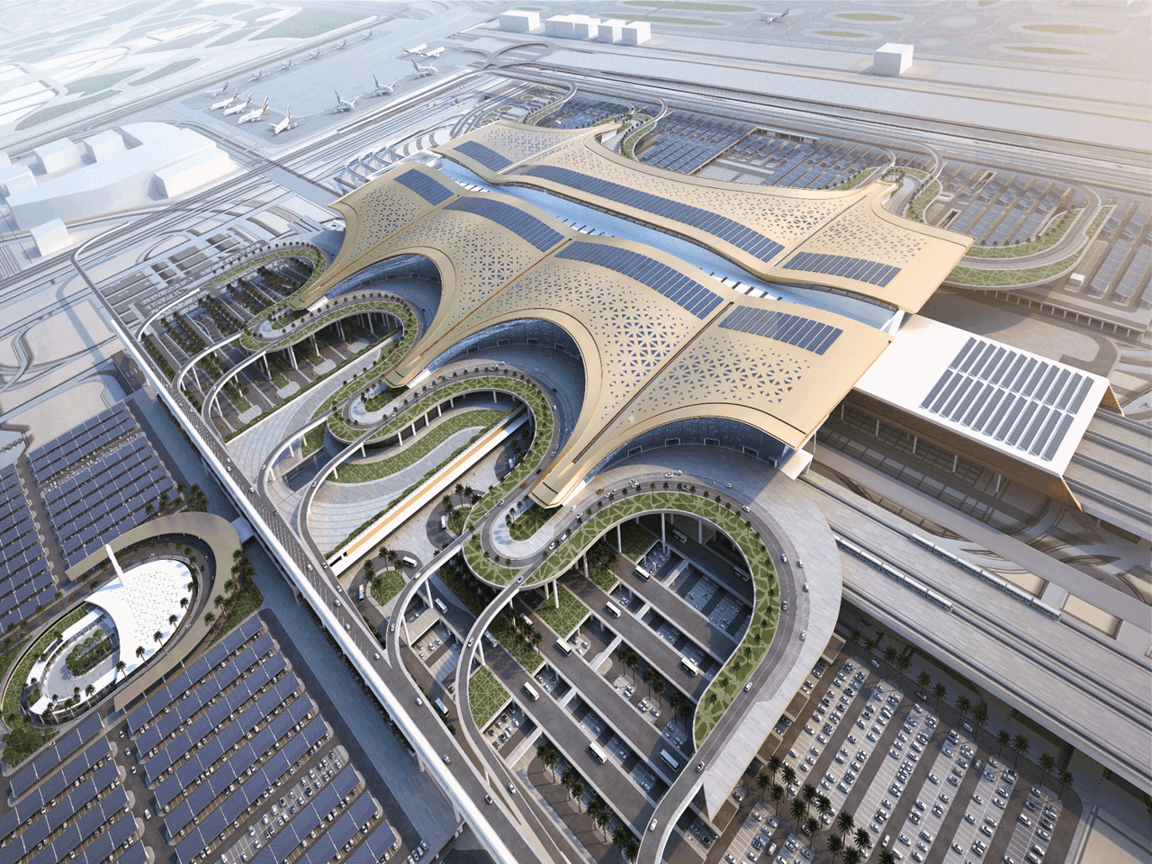 Overhead view of the future West Terminal building; visualisation Overhead view of the future West Terminal building; visualisation