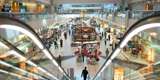 View of the duty free area from the top of an escalator